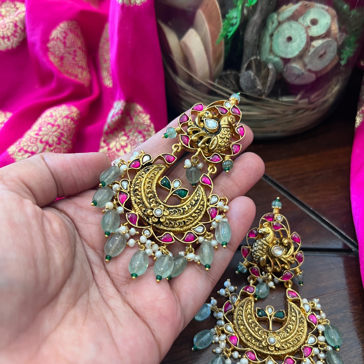 Mayil Nakash Chandbalis - Rajatamaya - Online Jewelry Store