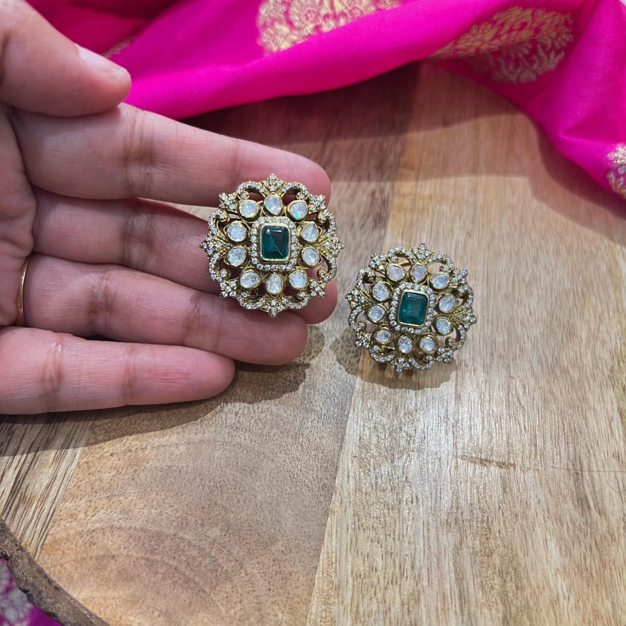 Buy Panchaloha Flower Designs with Hanging Stone Drops Guarantee Big  Earrings Online